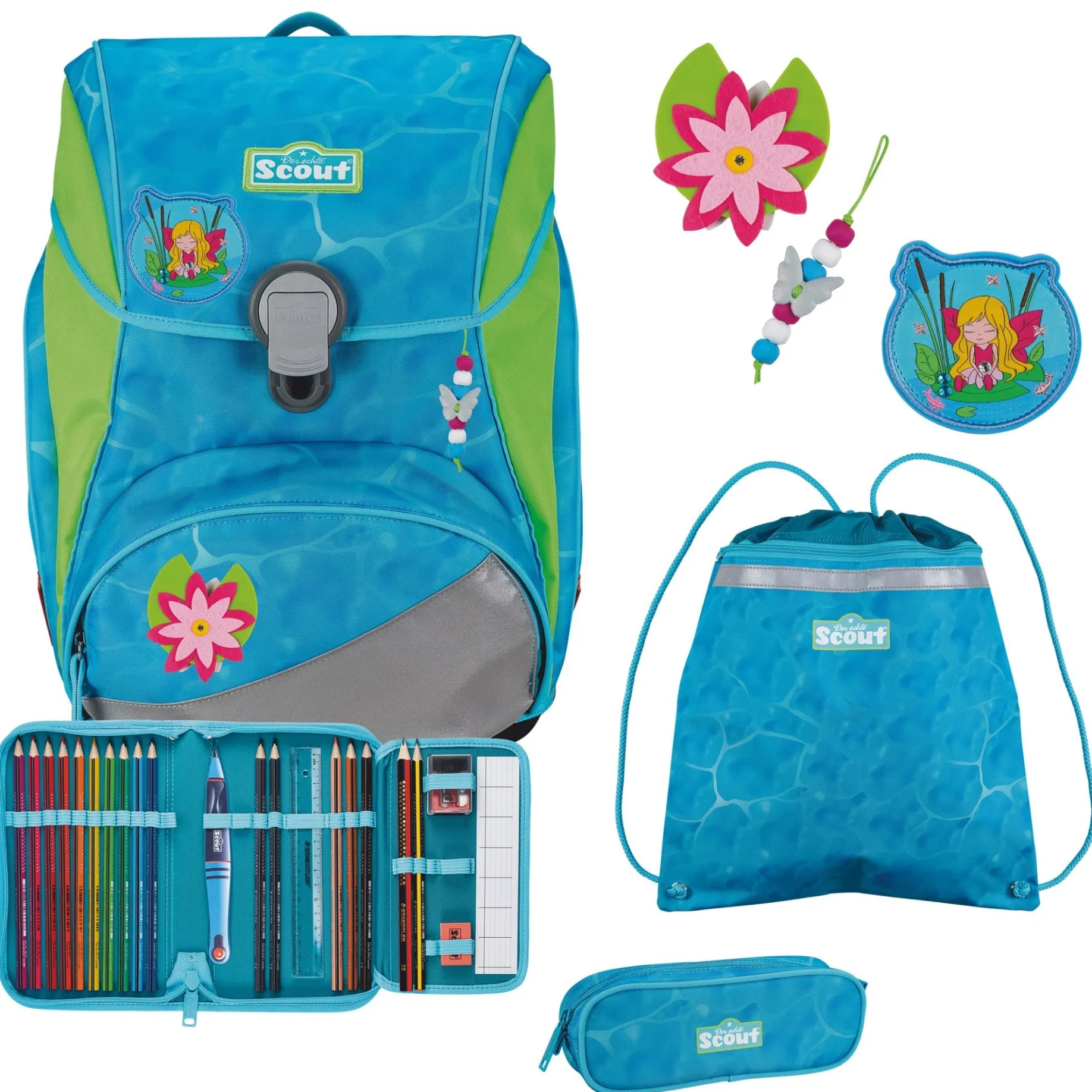 Alpha DIN - Schulranzen Set 4 tlg. (Water Lily)