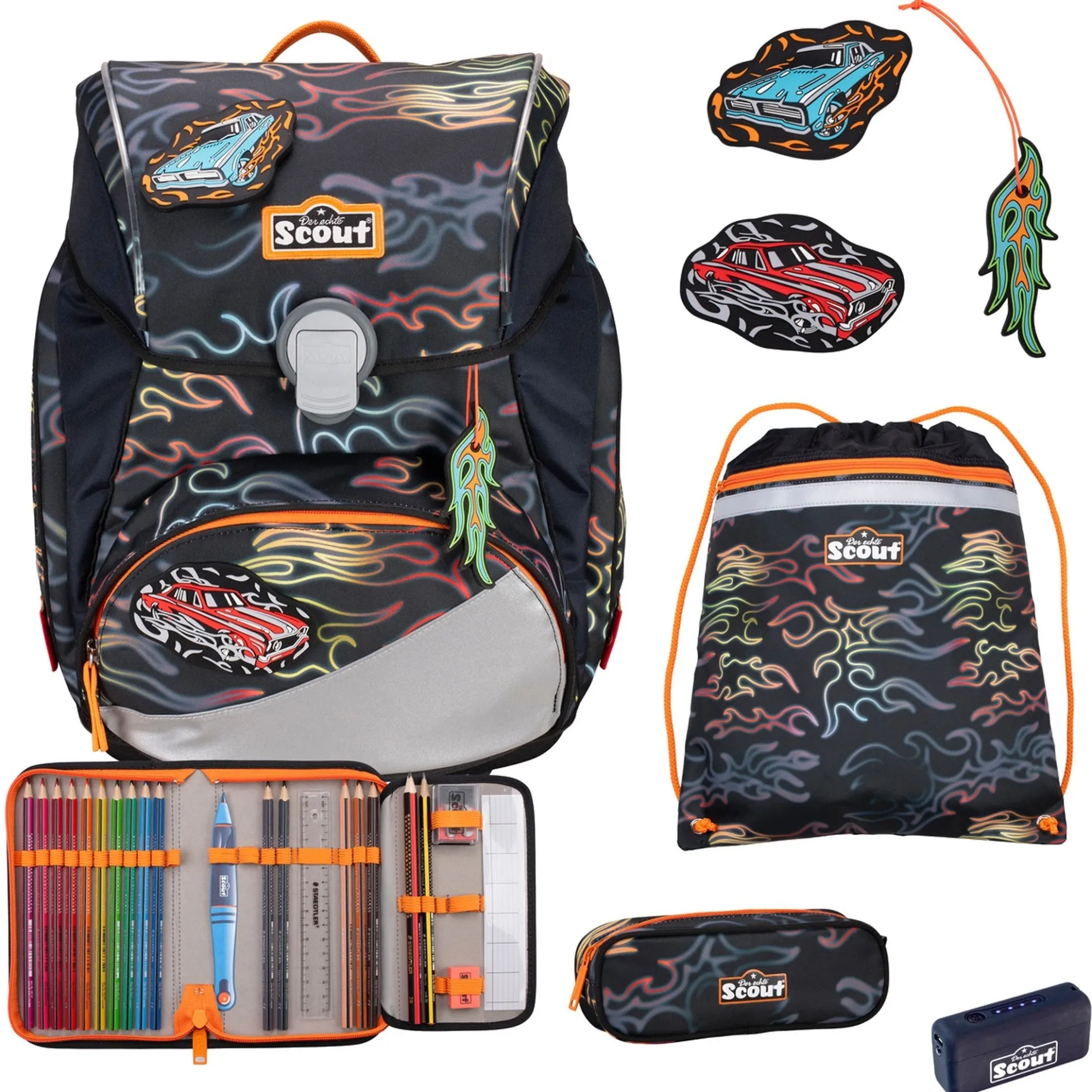 Alpha Exklusiv Safety Light - Schulranzen Set 5tlg. (Flames)