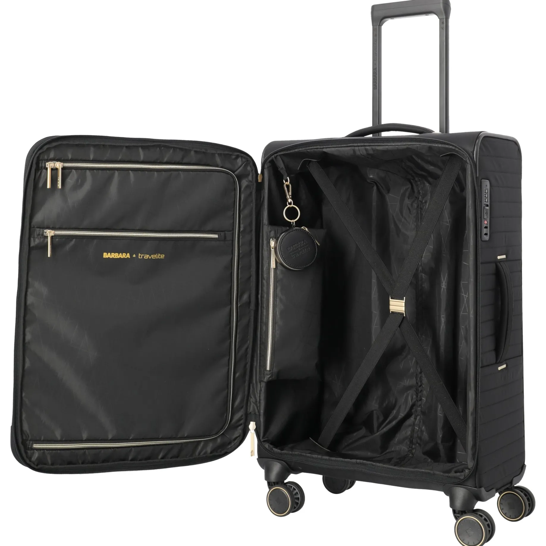 BARBARA Stepp - 4-Rollen-Trolley M 68 cm erw. (schwarz, 68 cm)