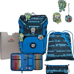 ErgoFlex Easy Exklusiv Superflash - Schulranzen Set 5 tlg. 950g (Blue Robot)