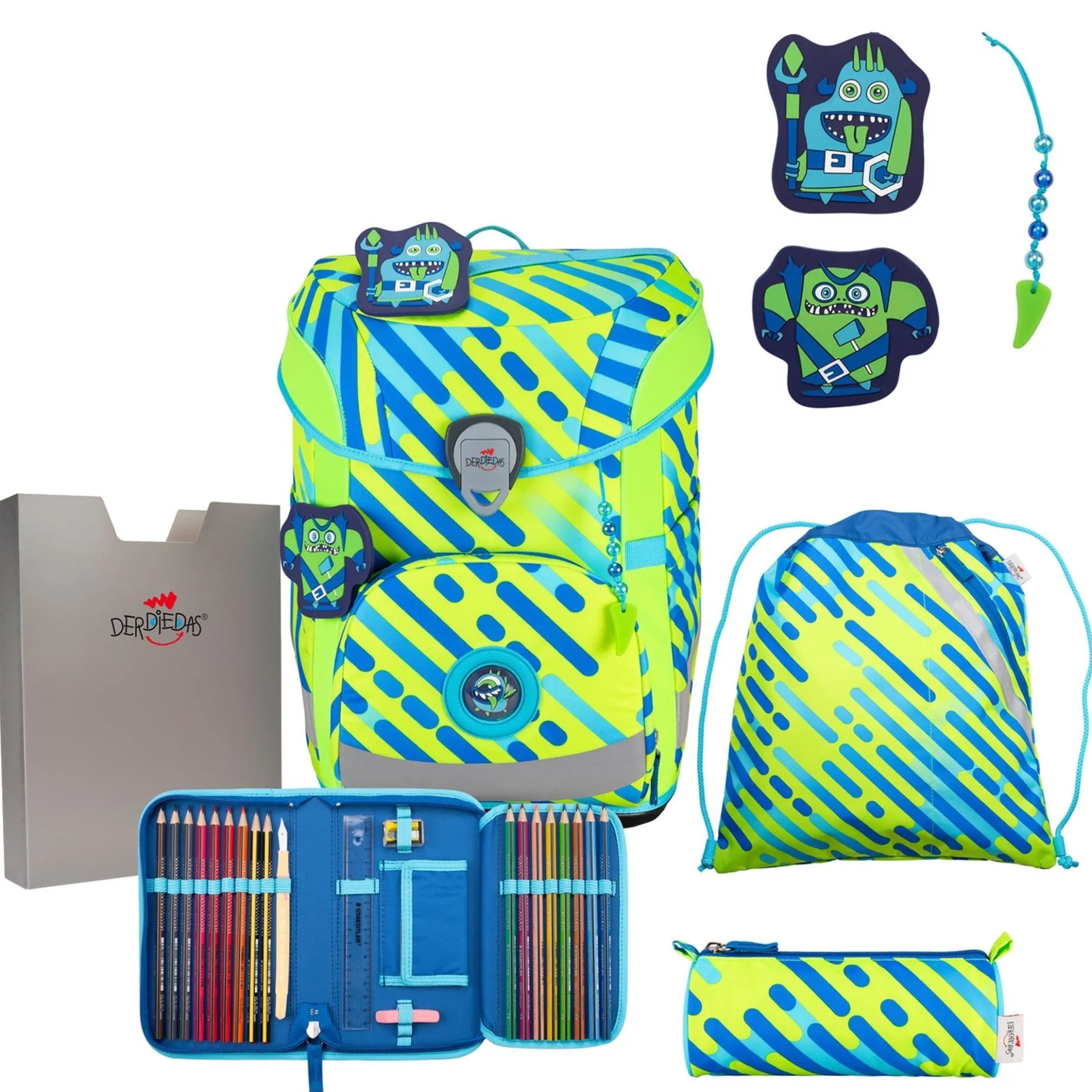ErgoFlex Easy Superflash Neon - Schulranzen Set 5tlg. 950 g (Monster)