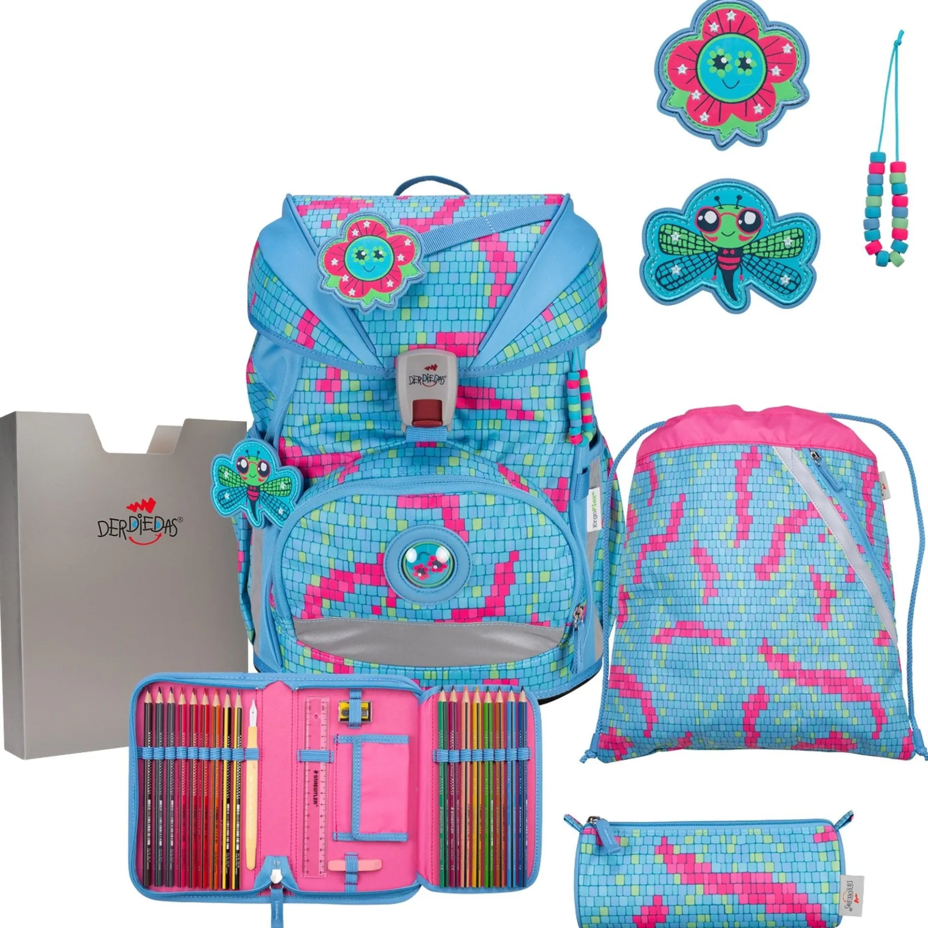 ErgoFlex Superlight - Schulrucksack Set 5tlg. 650g (Happy Pixel)
