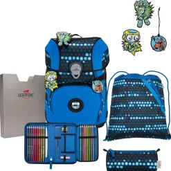 ErgoFlex Tiny Exklusiv Superflash - Schulranzen Set 5 tlg. 900g (Blue Robot)