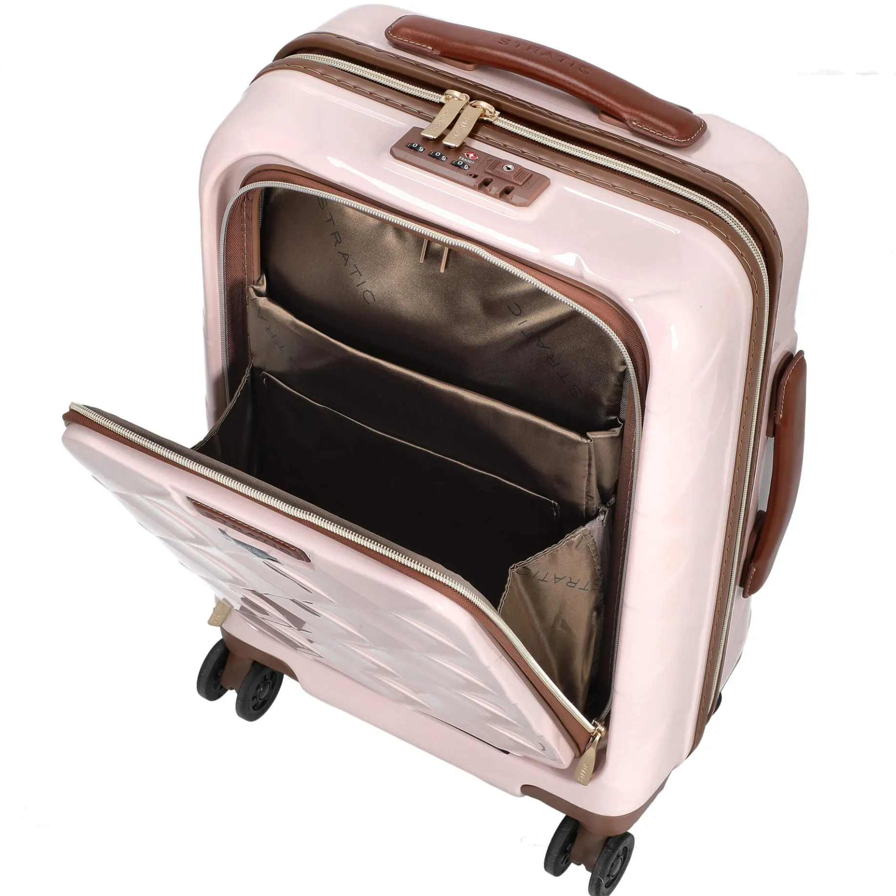Leather and More - 4-Rollen-Kabinentrolley Vortasche 15" 55 cm S (rose)