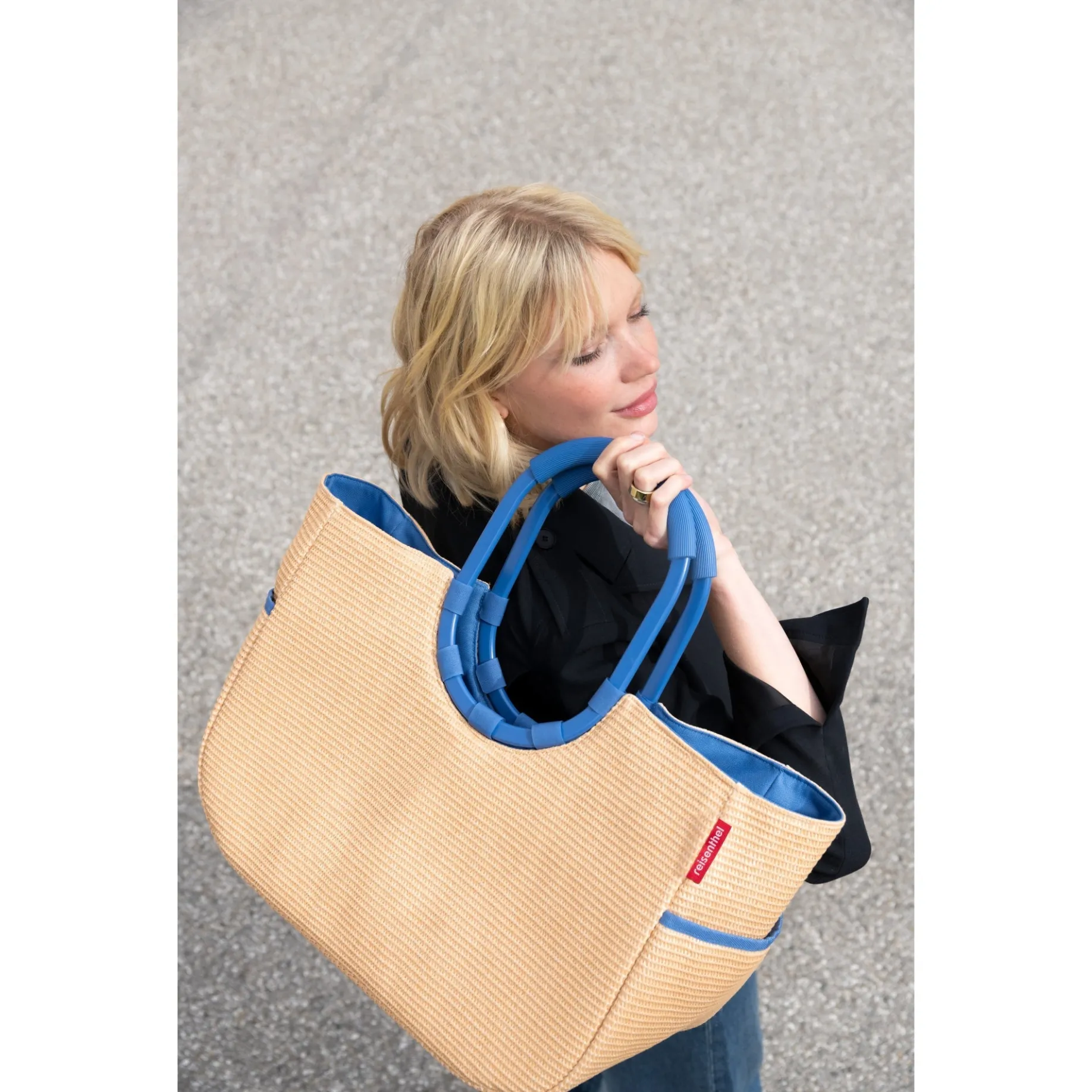 reisenthel shopping loopshopper L - Einkaufstasche mit Bügel 46 cm (frame raffia blue)