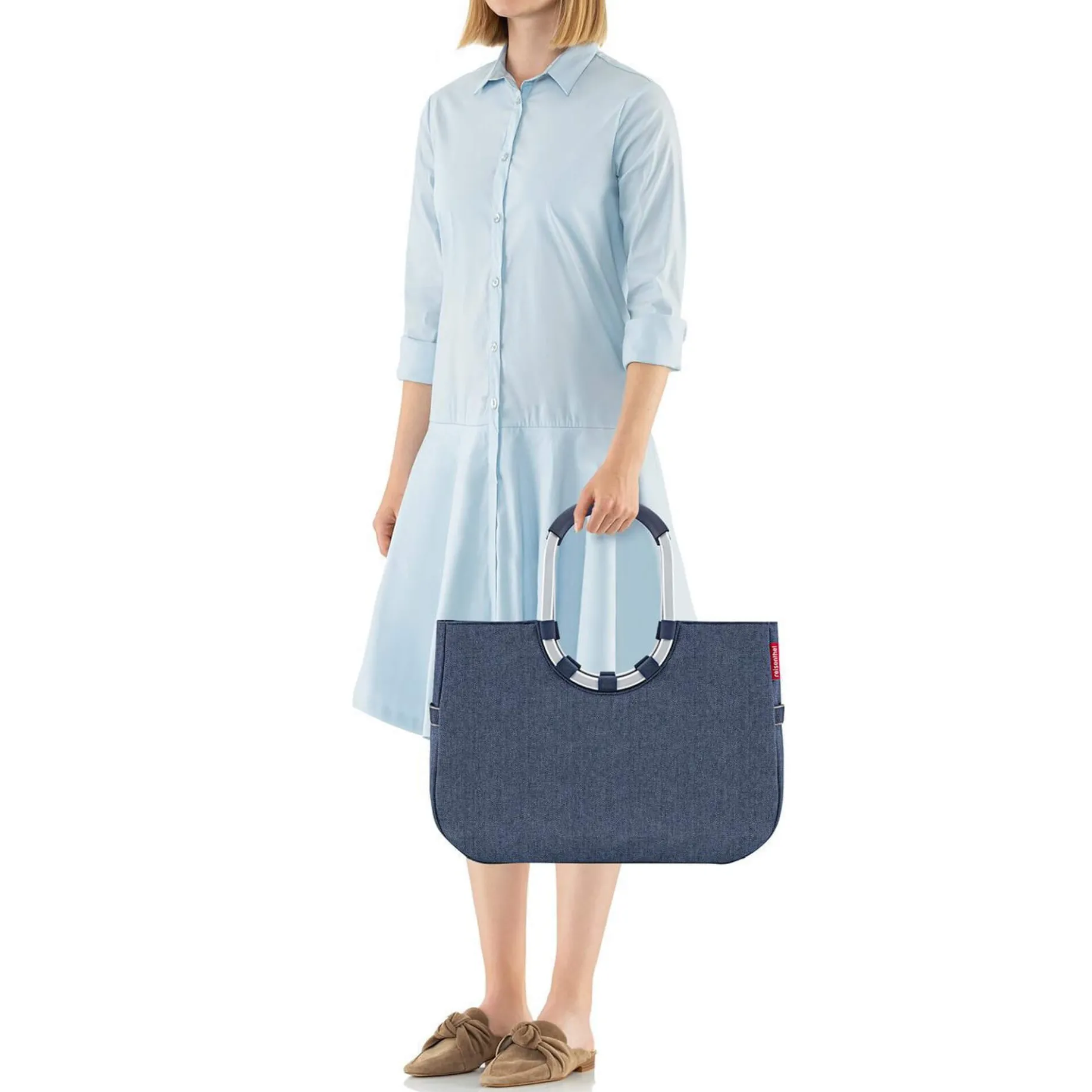 reisenthel shopping loopshopper L - Einkaufstasche mit Bügel 46 cm (herringbone dark blue)