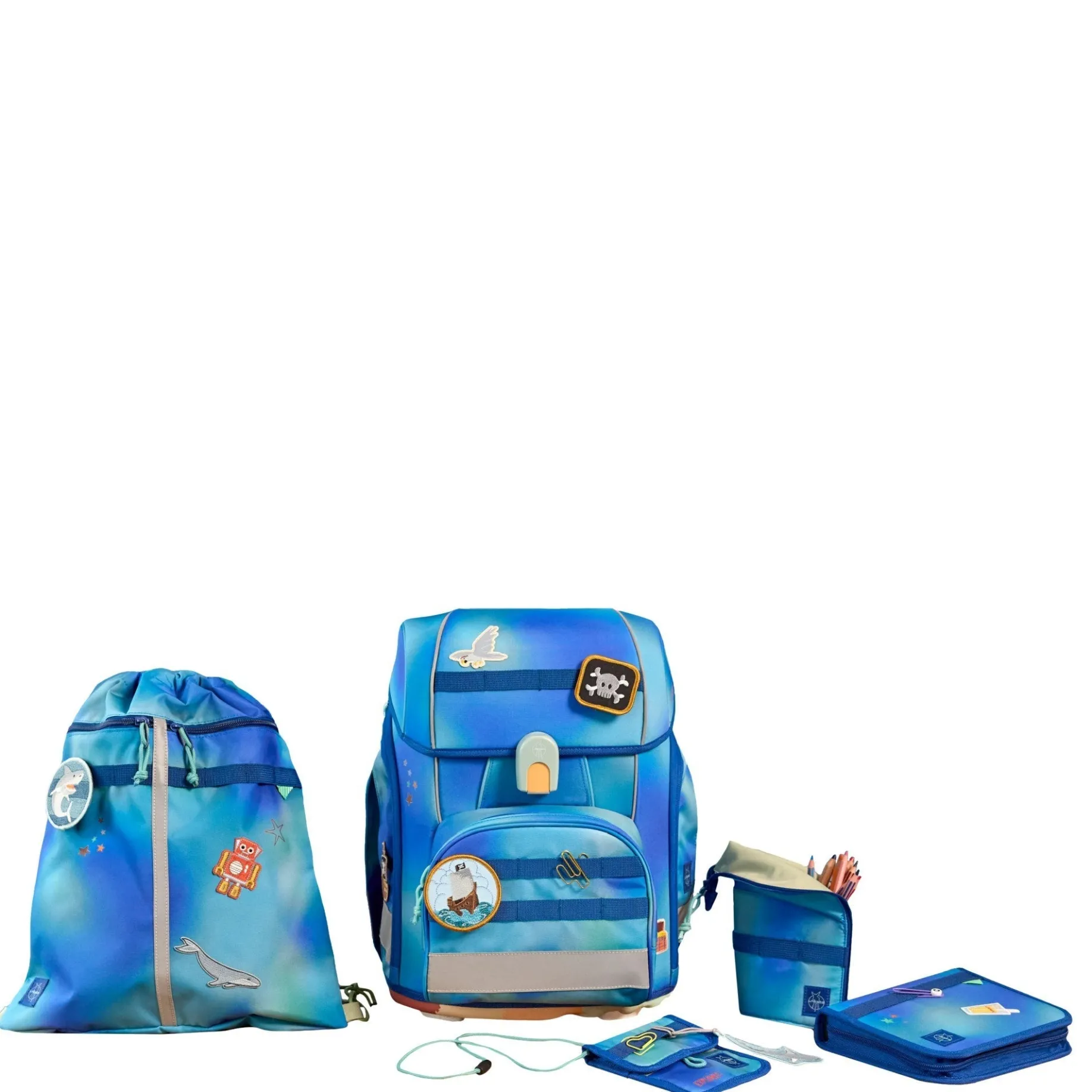 School Set Boxy Unique - Schulranzen Set 7tlg. (Gradient Green/Blue)