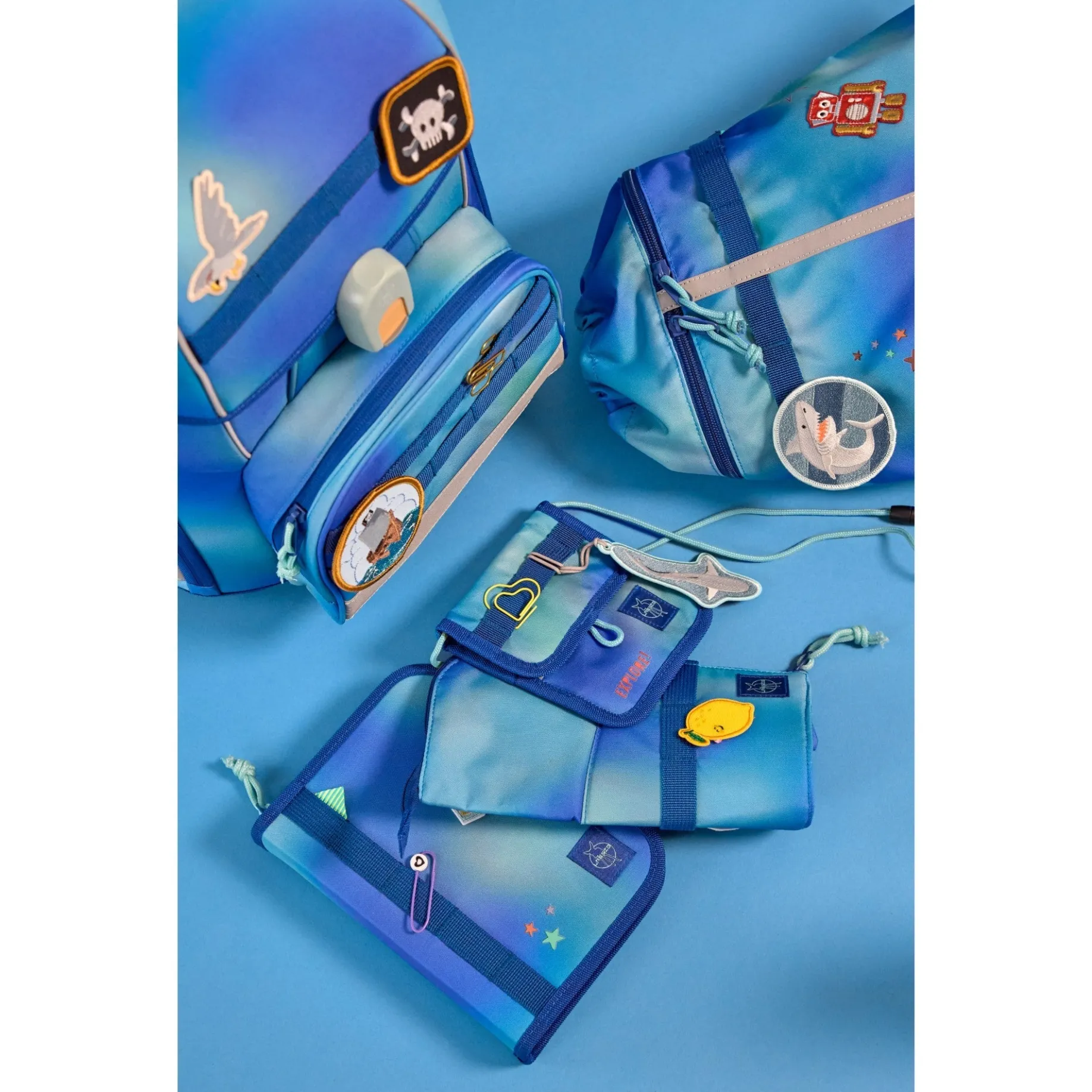School Set Boxy Unique - Schulranzen Set 7tlg. (Gradient Green/Blue)