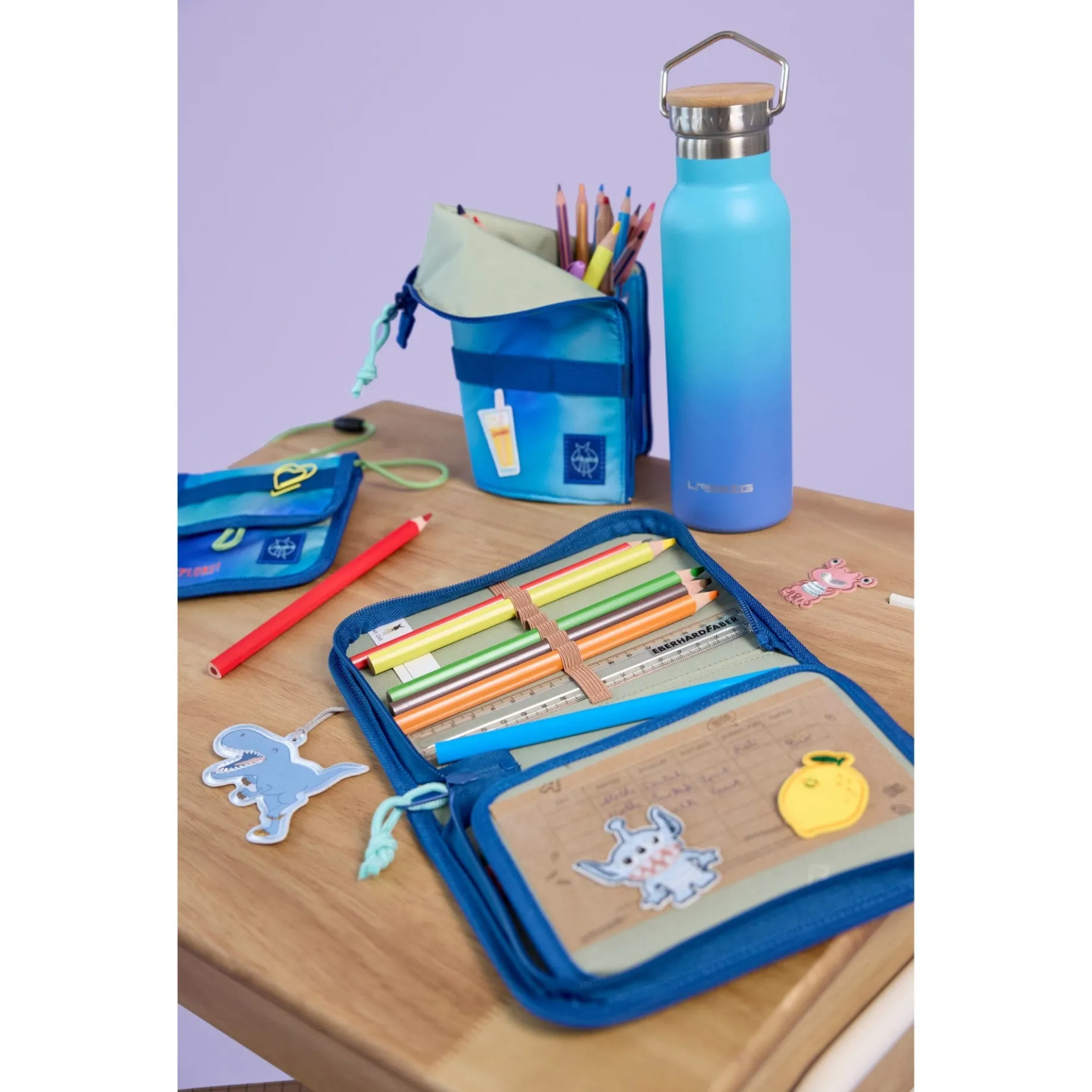 School Set Boxy Unique - Schulranzen Set 7tlg. (Gradient Green/Blue)