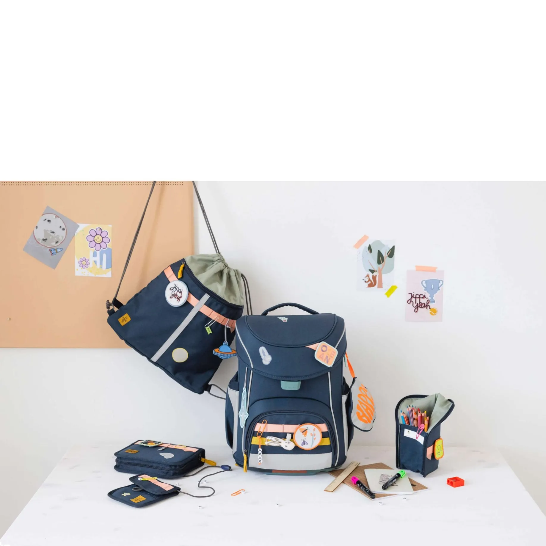 School Set Slim Unique - Schulranzen Set 7tlg. (Navy)
