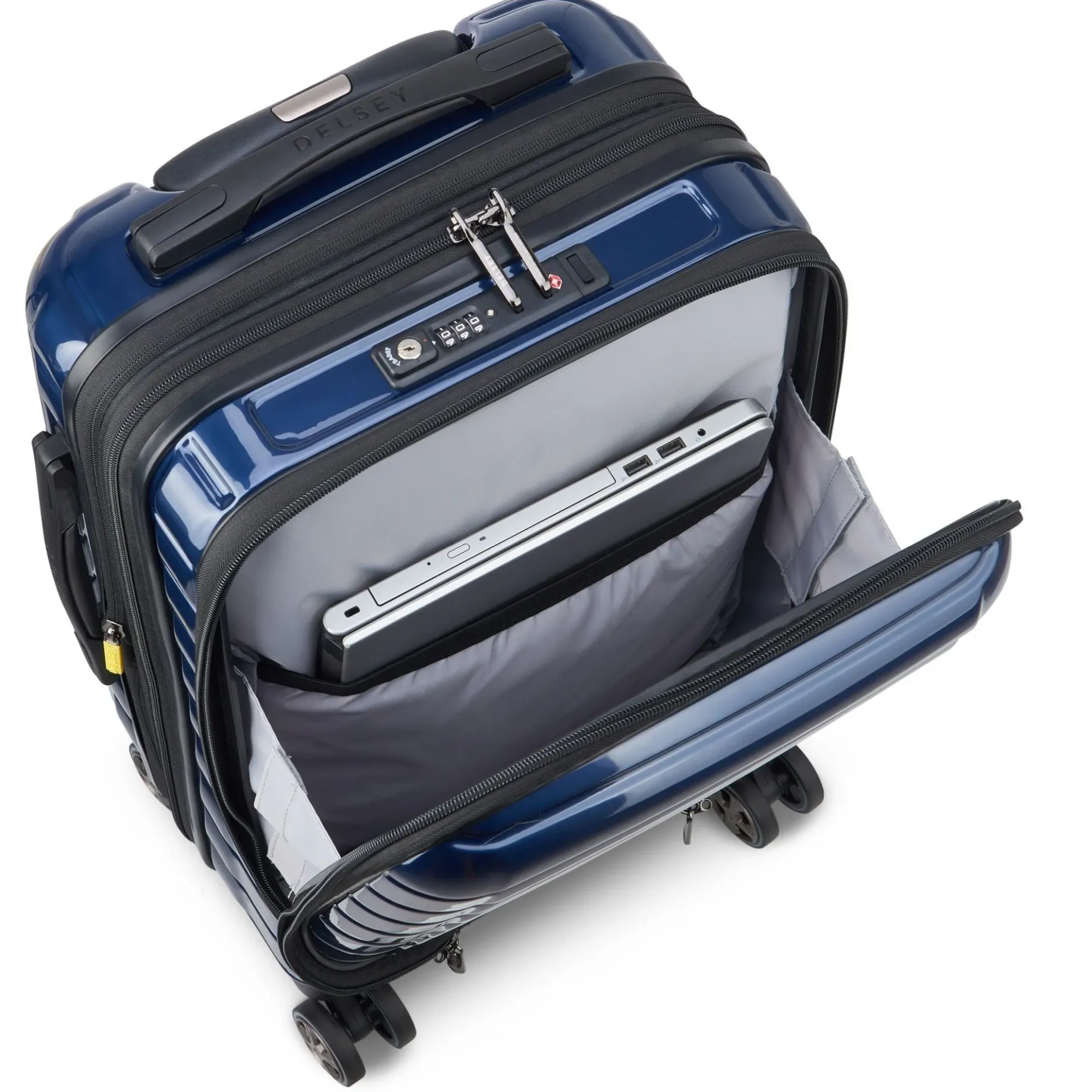 Shadow 5.0 - 4-Rollen-Kabinentrolley mit Vortasche S 55 cm erw. USB (marineblau)