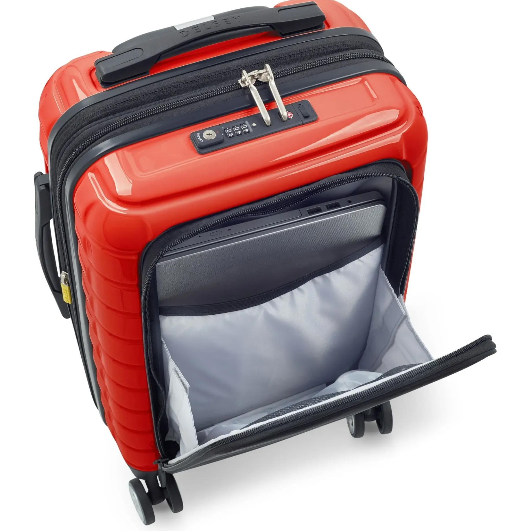 Shadow 5.0 - 4-Rollen-Kabinentrolley mit Vordertasche S 55 cm erw. USB (intensives rot)