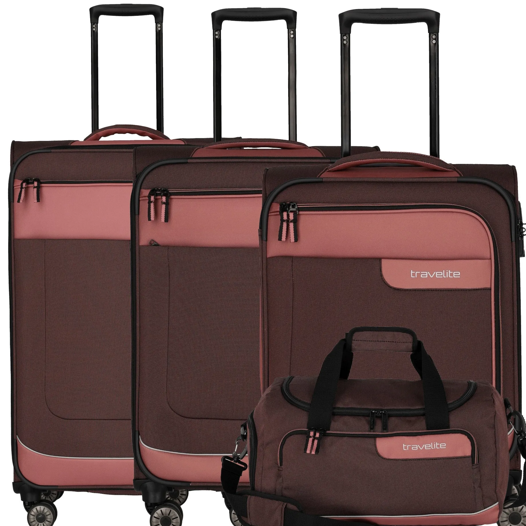 Viia - 4-Rollen-Trolley Set 4tlg. S/M erw./L erw. + Reisetasche (Frühlingsrose)