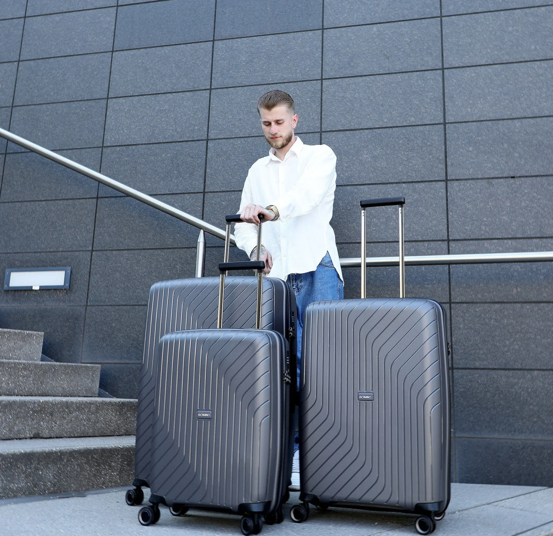 Wave - 4-Rollen-Trolley Set 3tlg. (anthrazit)